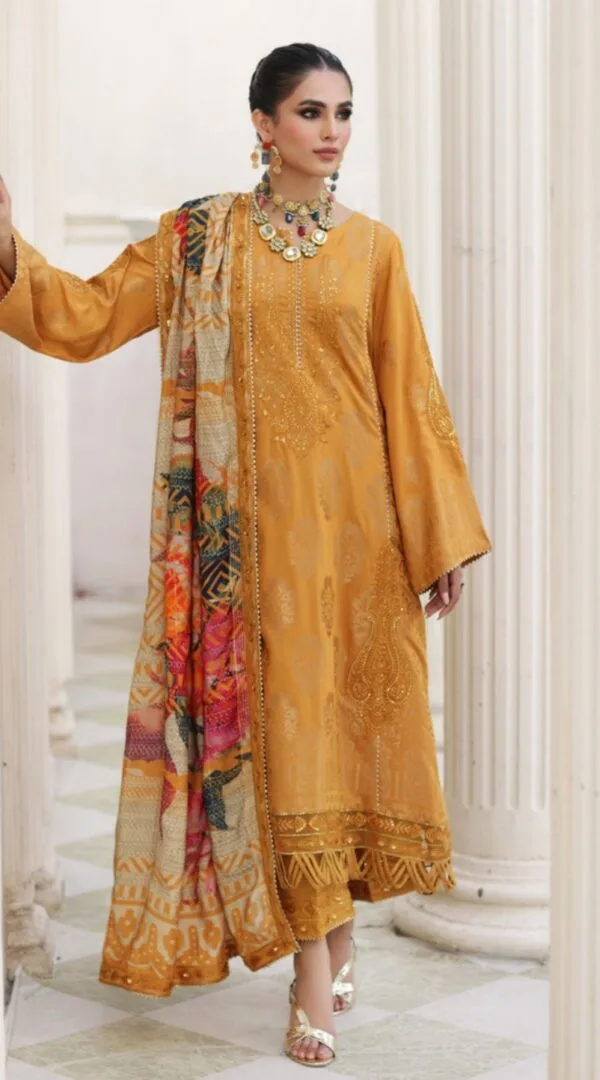Mustard Color Embroidered Jacquard Pakistani Suit
