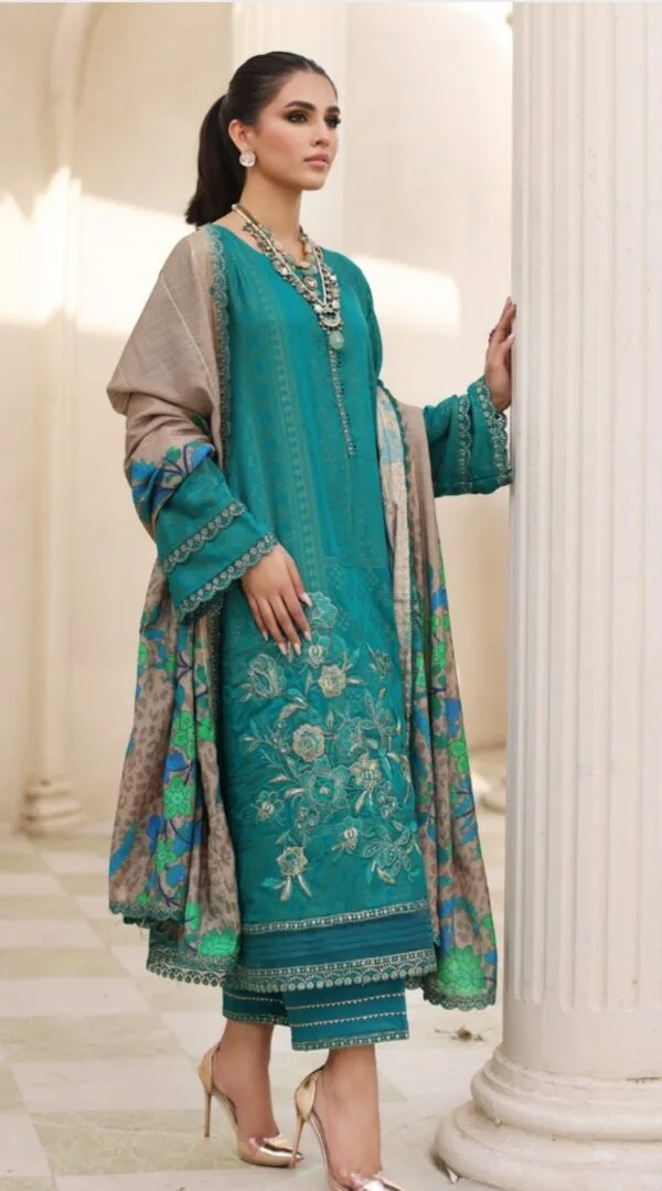 Dark Sea Green Embroidered Jacquard Pakistani Salwar Kameez