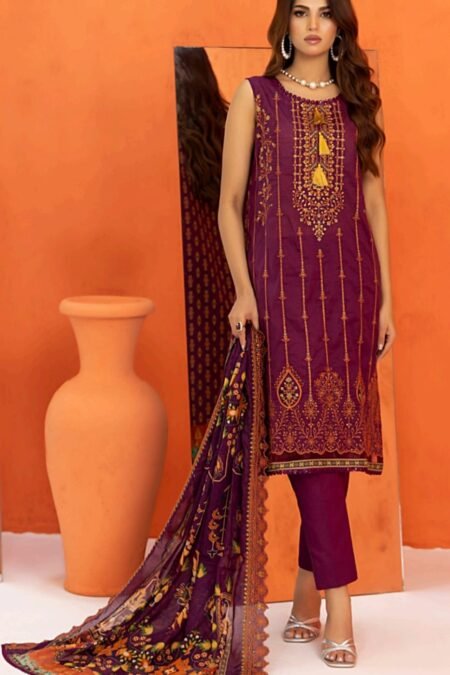 Dark Maroon Color Embroidered Unstitched Pakistani Dresses