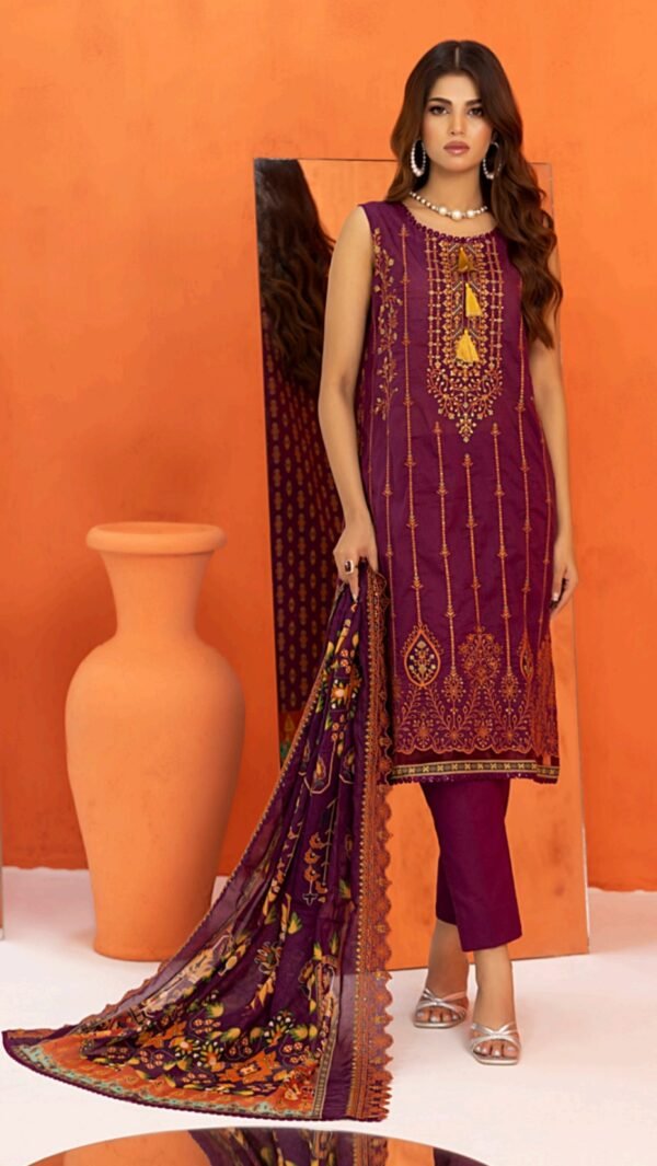 Dark Maroon Color Embroidered Unstitched Pakistani Dresses