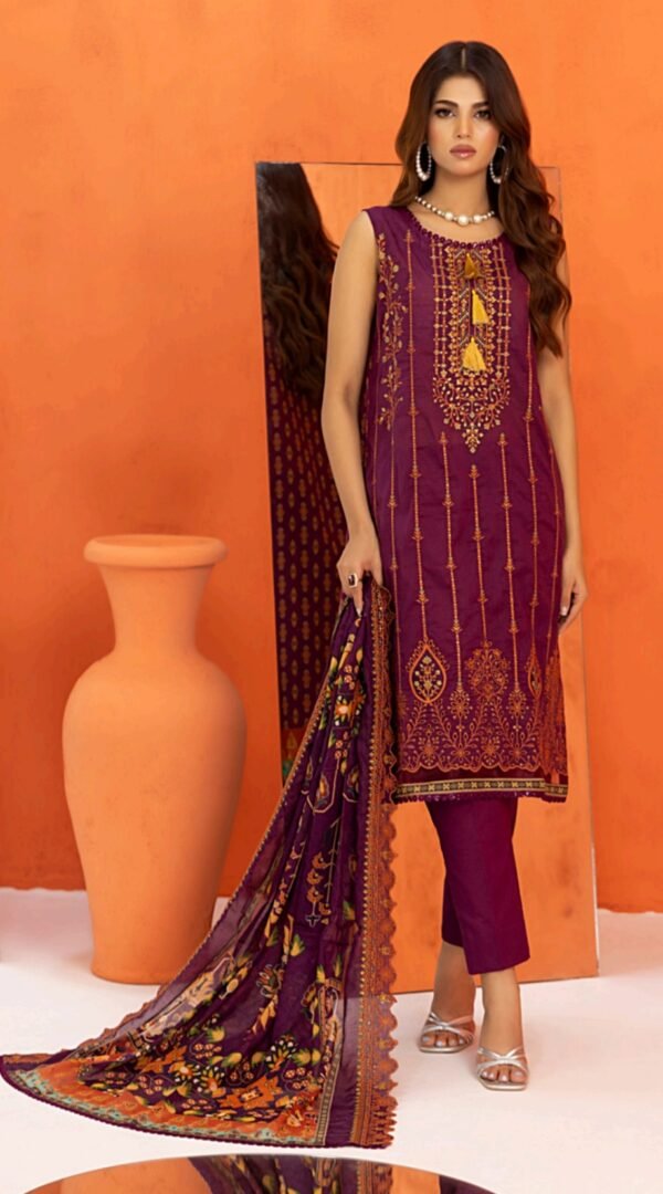 Dark Maroon Color Embroidered Unstitched Pakistani Dresses