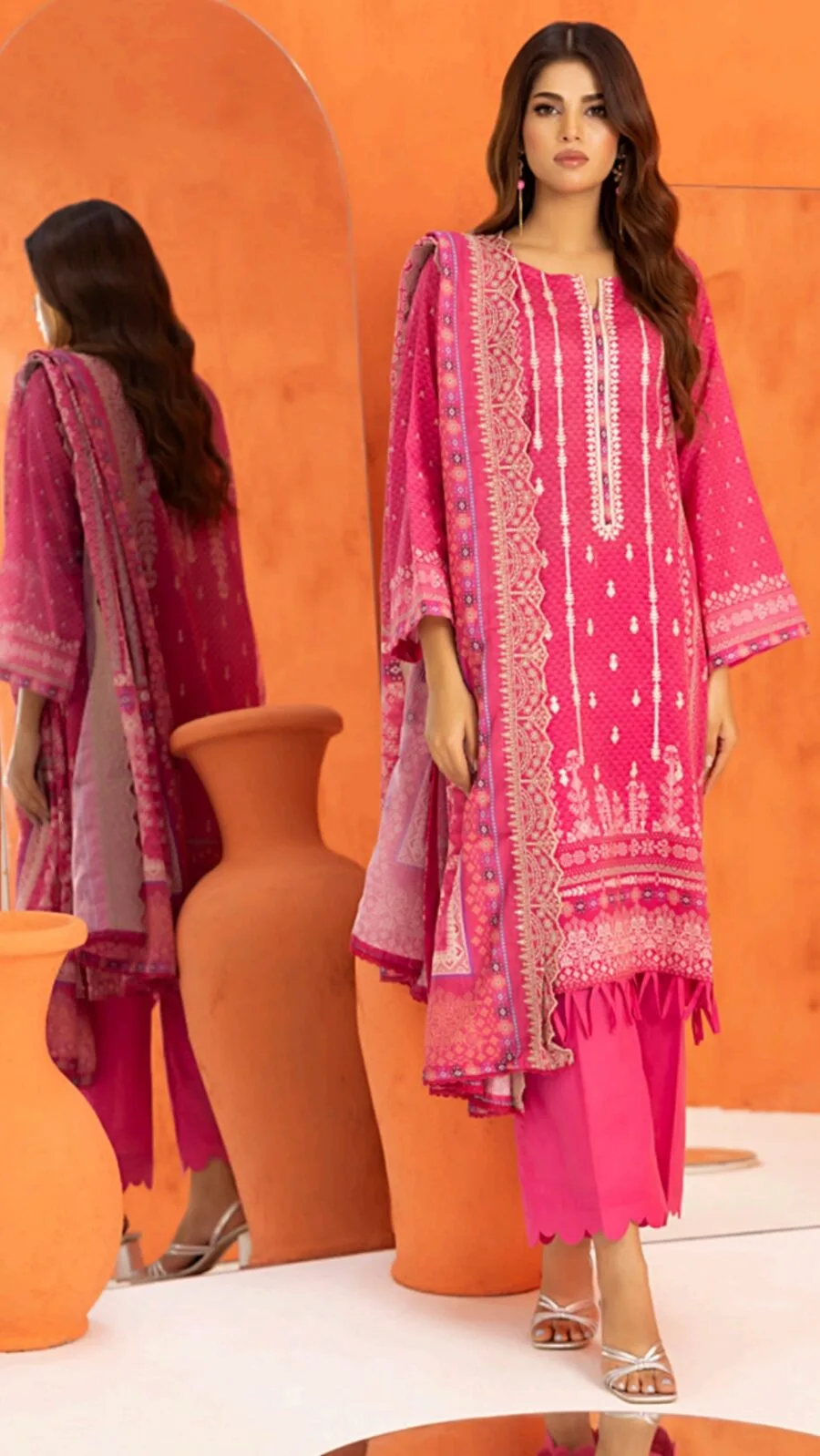 Dark Pink Color Embroidered Unstitched Pakistani Dresses