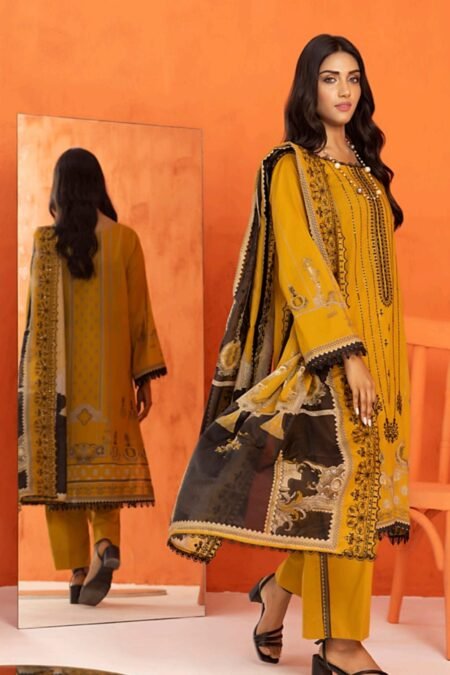 Mustard Color Embroidered Unstitched Pakistani Dresses