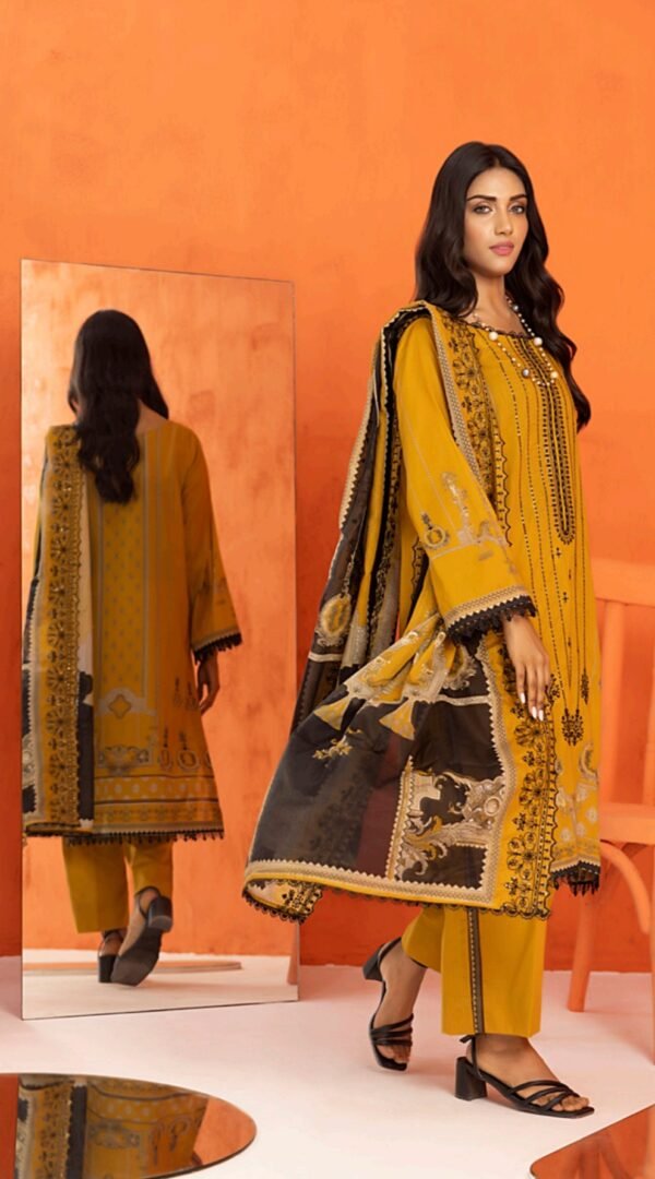 Mustard Color Embroidered Unstitched Pakistani Dresses