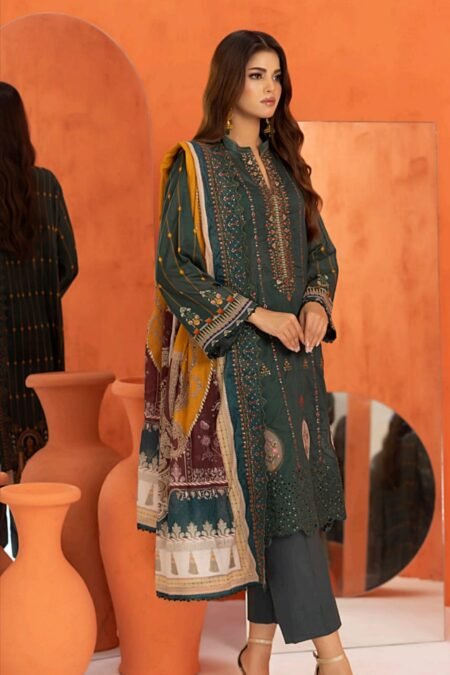 Dark Sea Green Color Embroidered Unstitched Pakistani Dresses