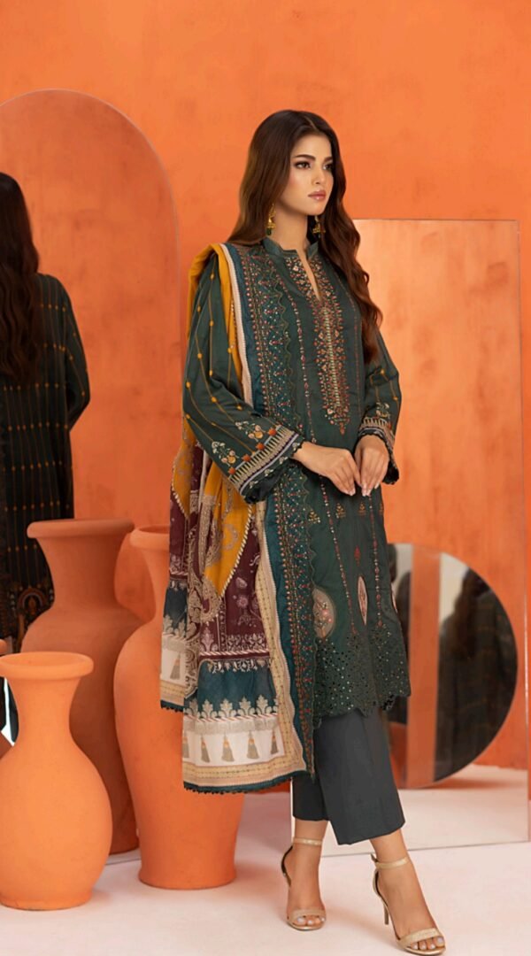 Dark Sea Green Color Embroidered Unstitched Pakistani Dresses