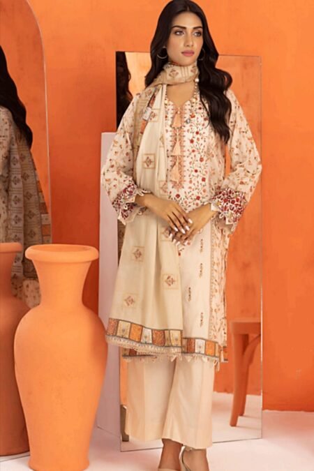 Off White Color Embroidered Unstitched Pakistani Suits