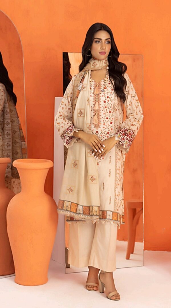 Off White Color Embroidered Unstitched Pakistani Suits