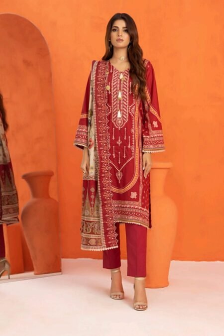 Maroon Color Embroidered Unstitched Pakistani Suits