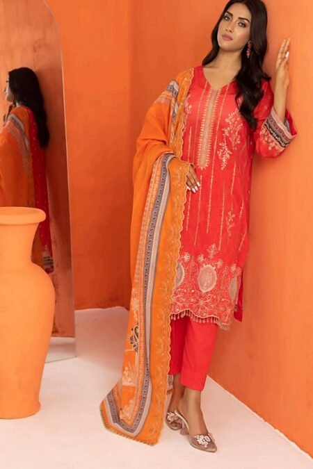 Orange Color Embroidered Unstitched Pakistani Dress