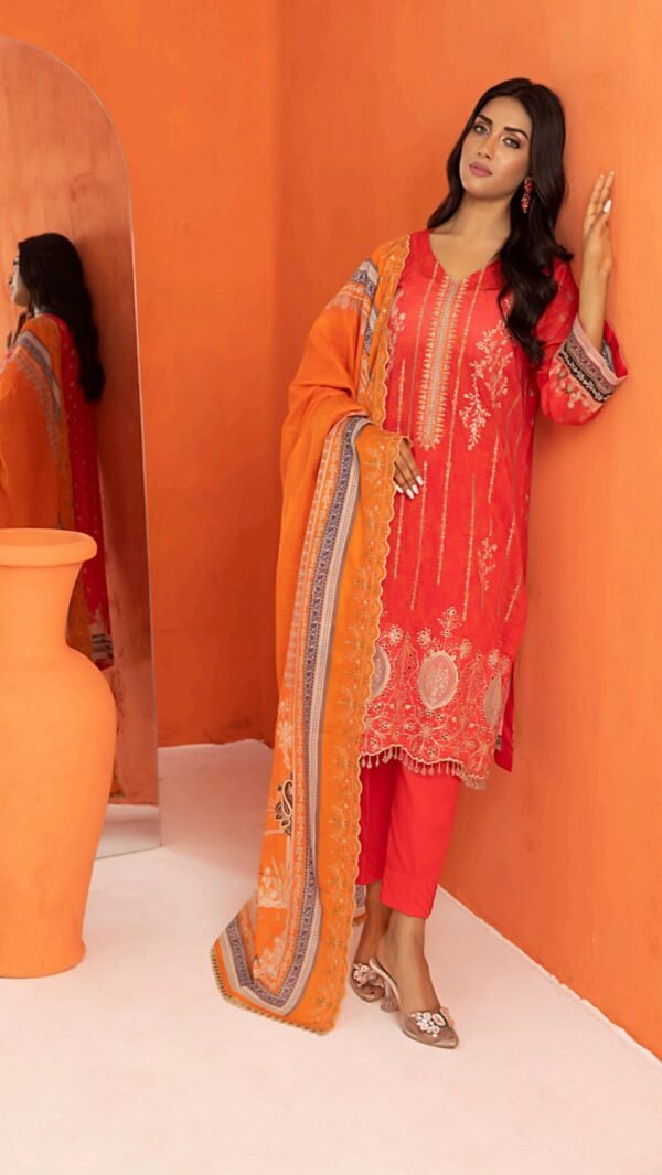 Orange Color Embroidered Unstitched Pakistani Dress