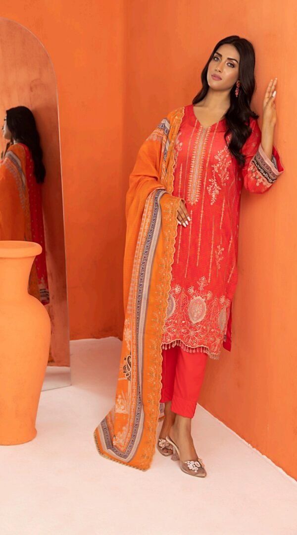 Orange Color Embroidered Unstitched Pakistani Dress