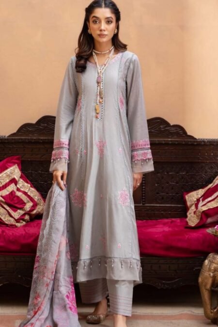 Light Grey Color Lawn Unstitched Pakistani Suit for women