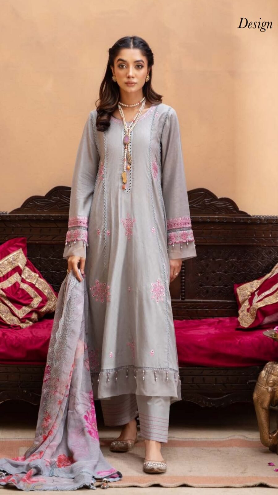 Light Grey Color Lawn Unstitched Pakistani Suit for women