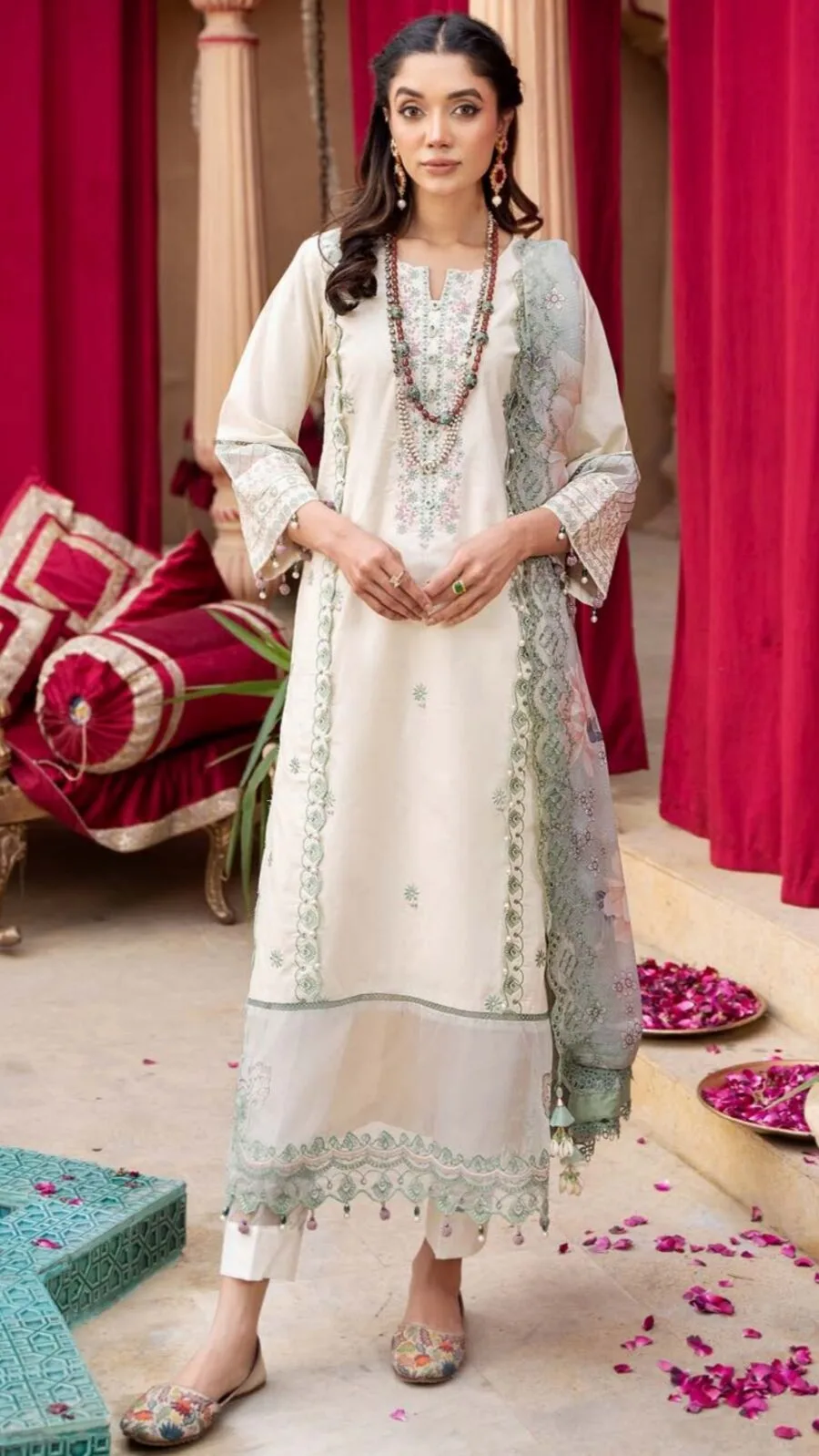 Sea Green Color Lawn Unstitched Pakistani Suit for women