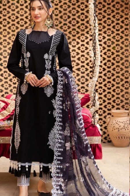 Black Color Lawn Unstitched Pakistani Suit for women