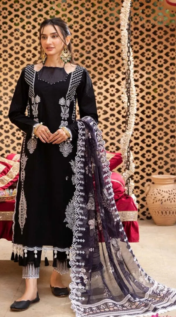 Black Color Lawn Unstitched Pakistani Suit for women
