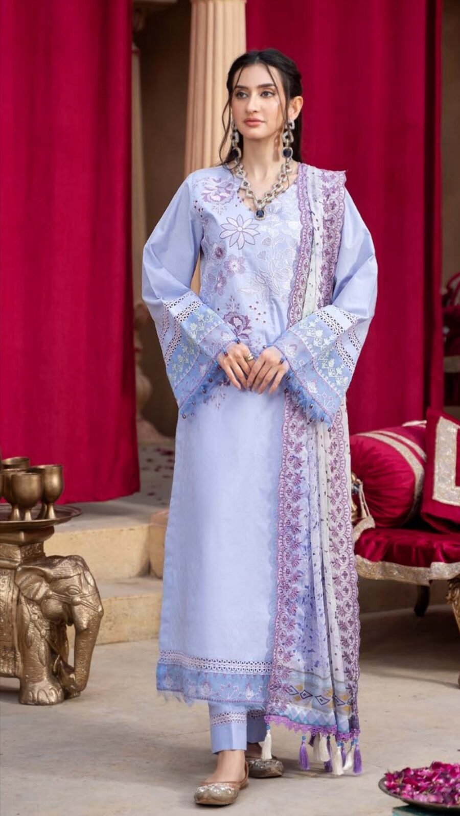 Light Blue Color Lawn Unstitched Pakistani Suits for women