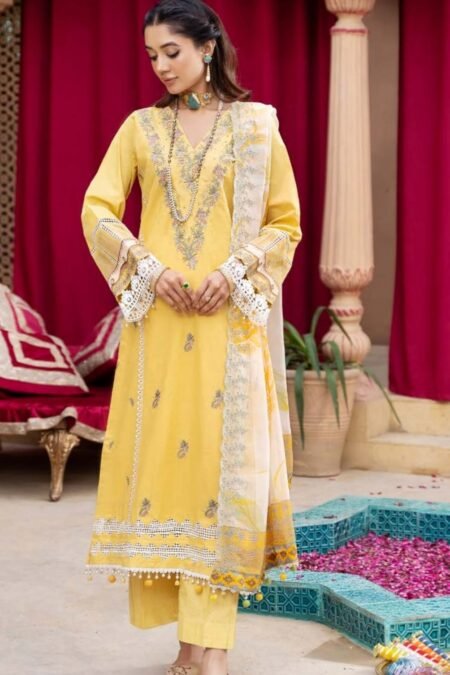 Yellow Color Lawn Unstitched Pakistani Suits for women