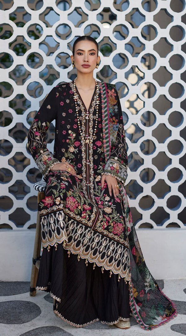 Faiza Saqlain Black Luxury Lawn 2024 Pakistani suit