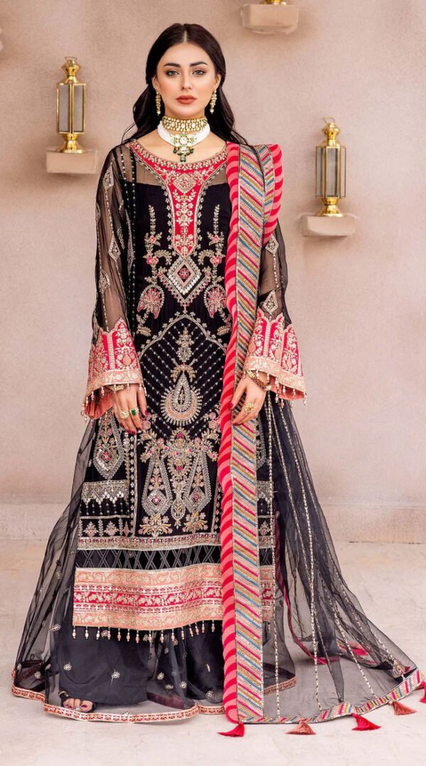 Black Color Chiffon Embroidered Sharara Suit for Wedding