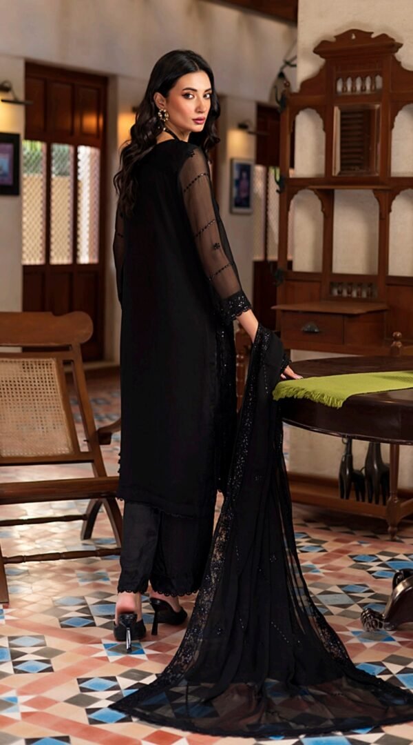 Black Color Stitched Chiffon Fancy Wedding Salwar Kameez