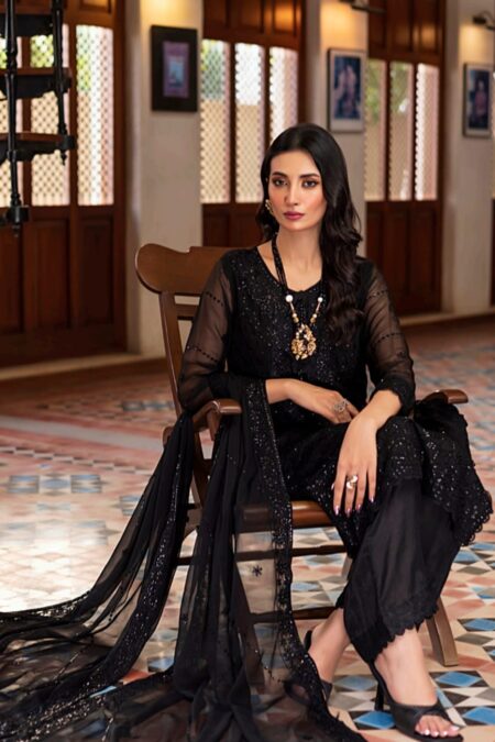 Black Color Stitched Chiffon Pakistani Suits