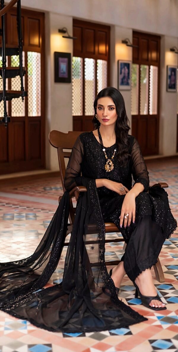 Black Color Stitched Chiffon Pakistani Suits