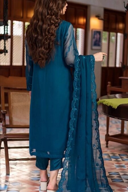 Cyan Color Stitched Chiffon Pakistani Wedding Suits