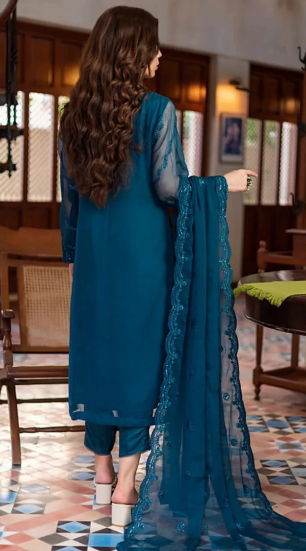 Cyan Color Stitched Chiffon Pakistani Wedding Suits