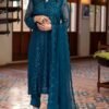 Cyan Color Stitched Chiffon Fancy Wedding Salwar Kameez