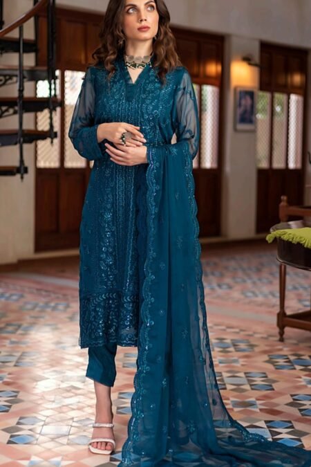 Cyan Color Stitched Chiffon Fancy Wedding Salwar Kameez