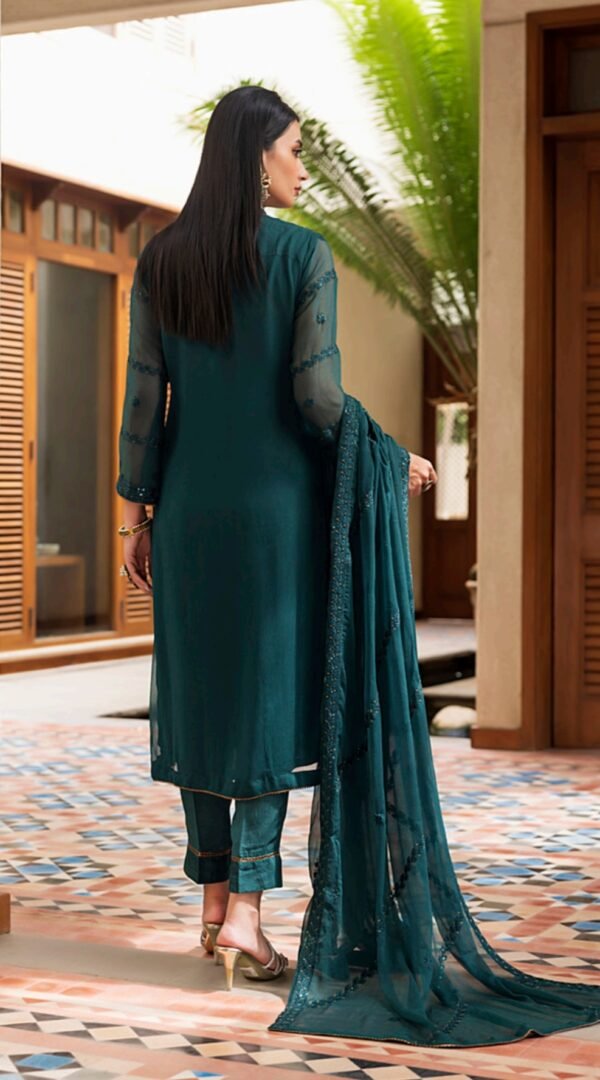 dark sea green Color Stitched Chiffon Fancy Wedding Salwar Kameez