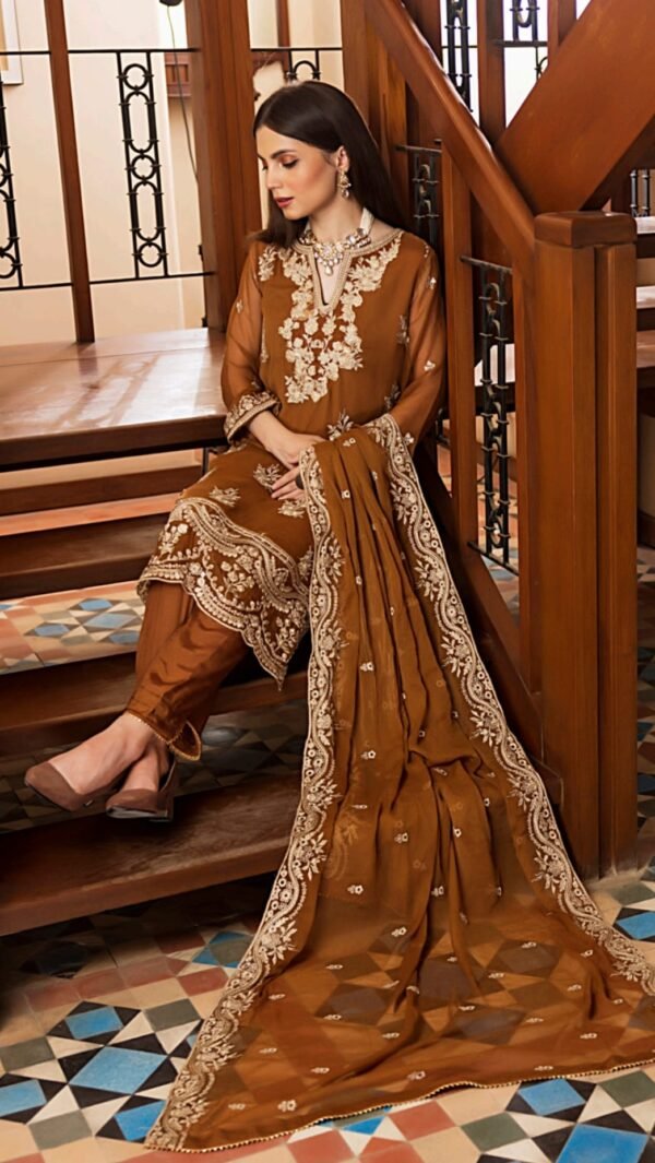 Golden Color Stitched Chiffon Pakistani salwar dupatta