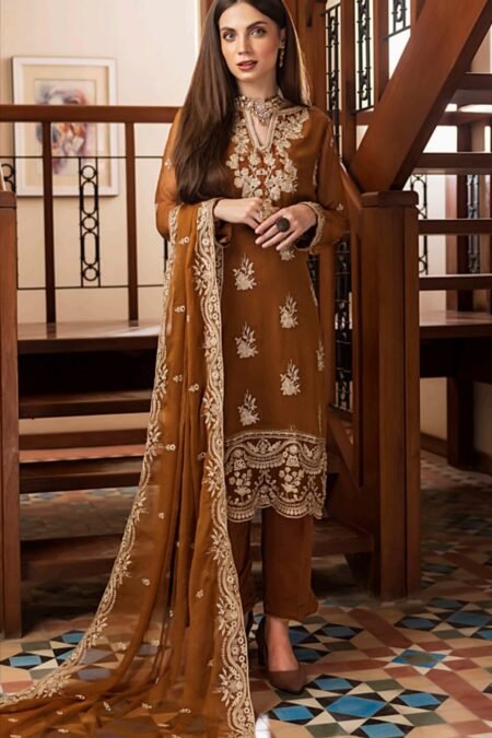 Golden Color Stitched Chiffon Pakistani Wedding Suits