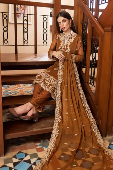 Golden Color Stitched Chiffon Pakistani Wedding Suits
