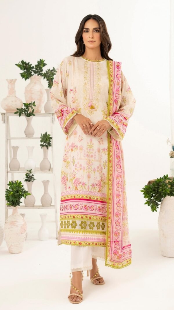 White Color Printed Lawn Pakistani suits