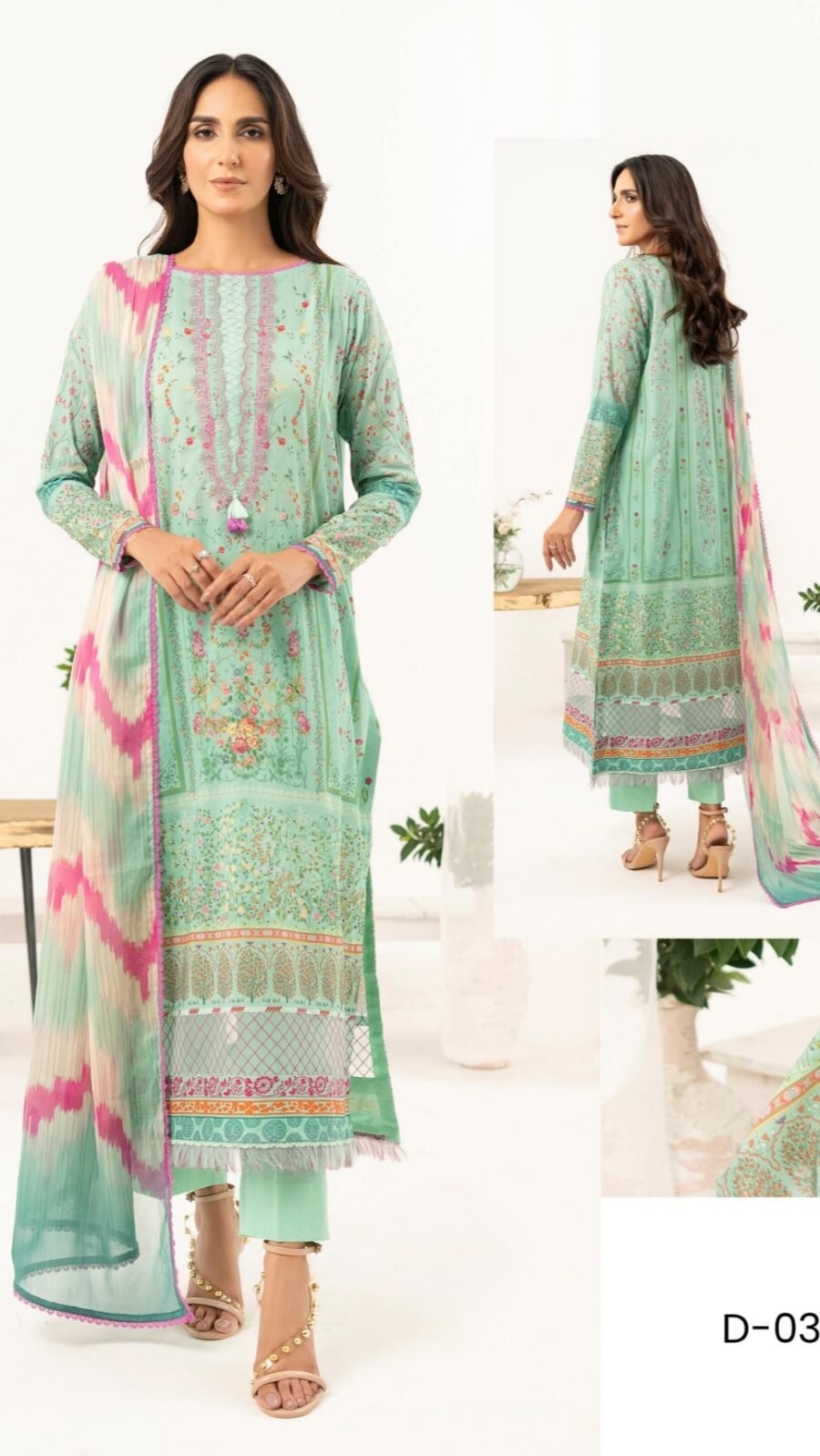 Light Sea Green Color Printed Lawn Pakistani suits