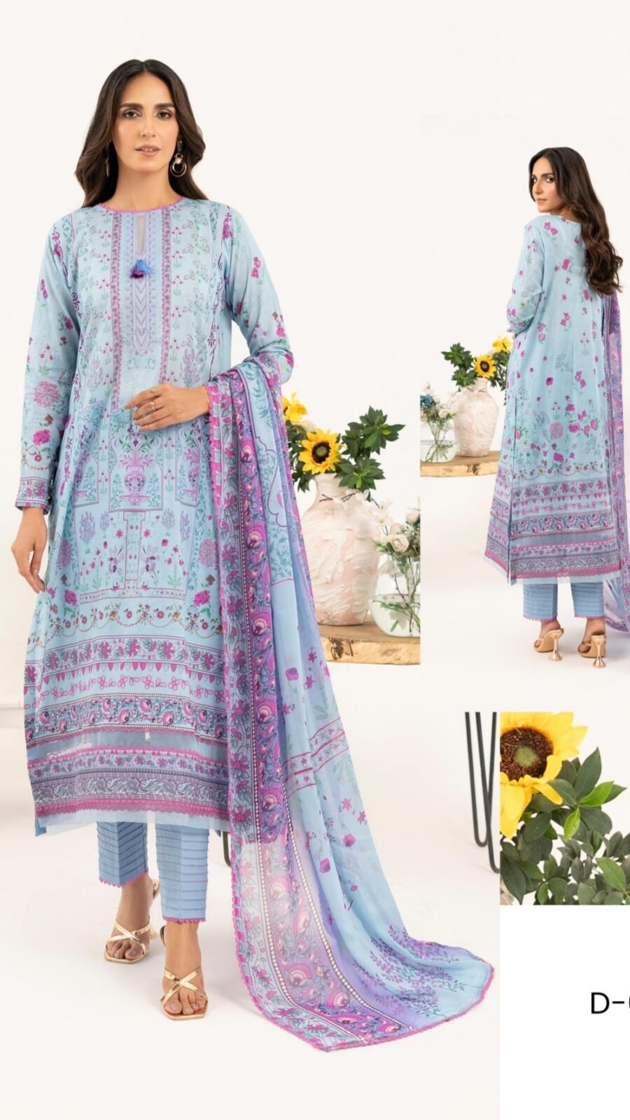 Sky Blue Lawn Printed Pakistani suits