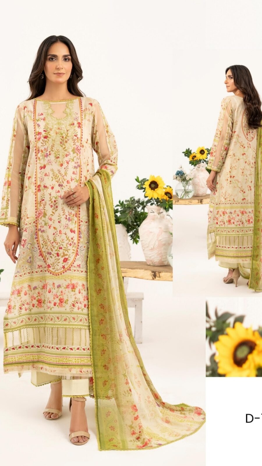 Cream color printed Pakistani suits