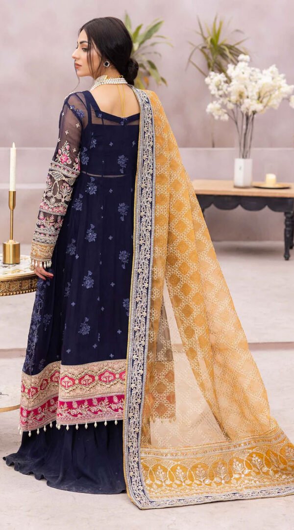 Navy Blue Color Chiffon Embroidered Pakistani Wedding Suits