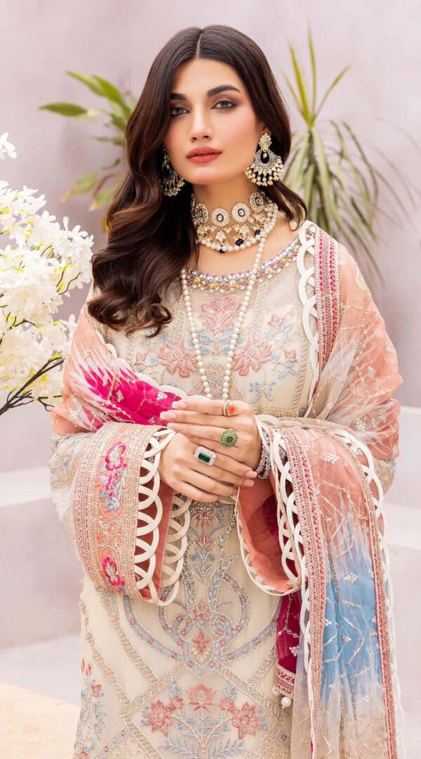 Off White Color Chiffon Embroidered Fancy Wedding Salwar Kameez