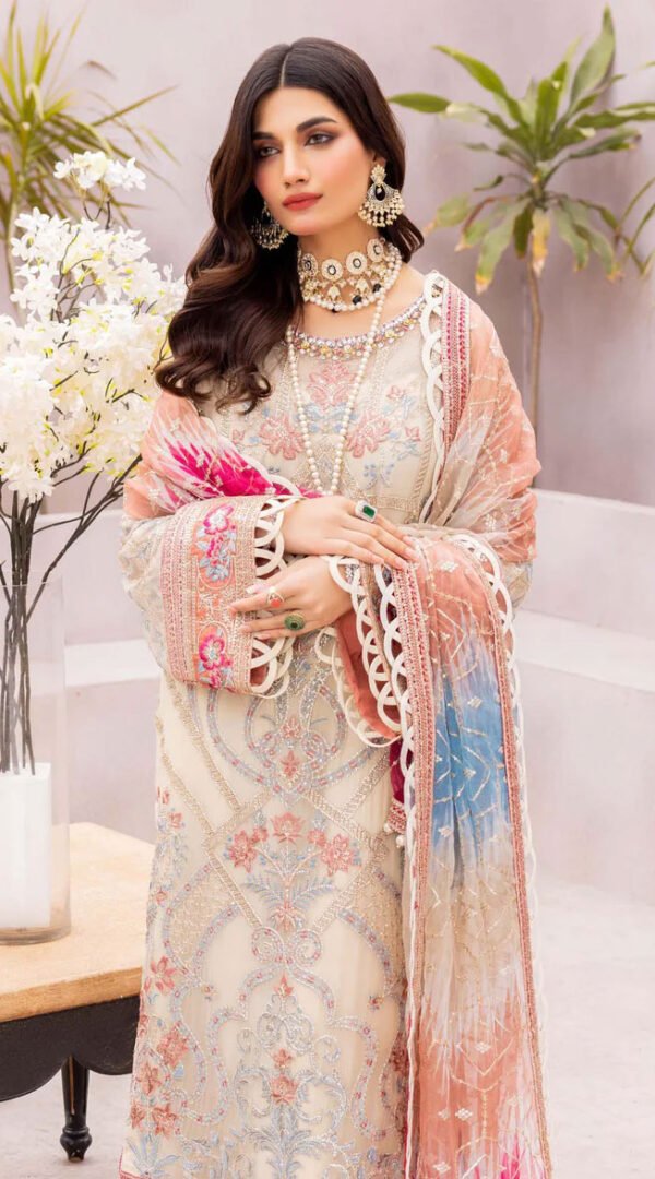 Off White Color Chiffon Embroidered Pakistani Wedding Dresses