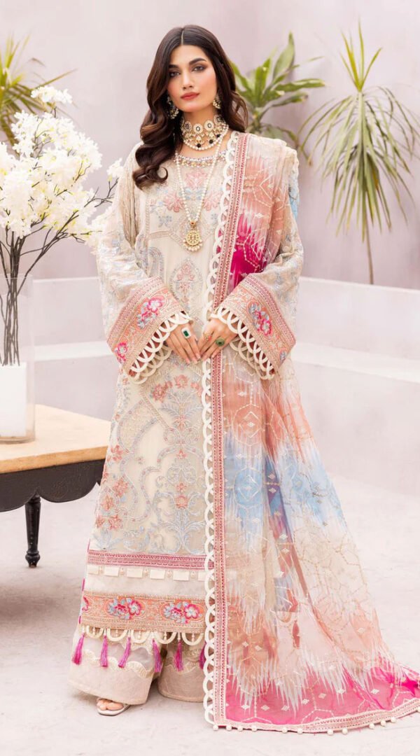 Off White Color Chiffon Embroidered Sharara Suit for Wedding