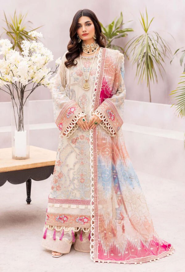 Off White Color Chiffon Embroidered Sharara Suit for Wedding