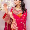 Orange & Cherry Color Chiffon Embroidered Fancy Wedding Salwar Kameez