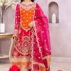 Orange & Cherry Color Chiffon Embroidered Sharara Suit for Wedding