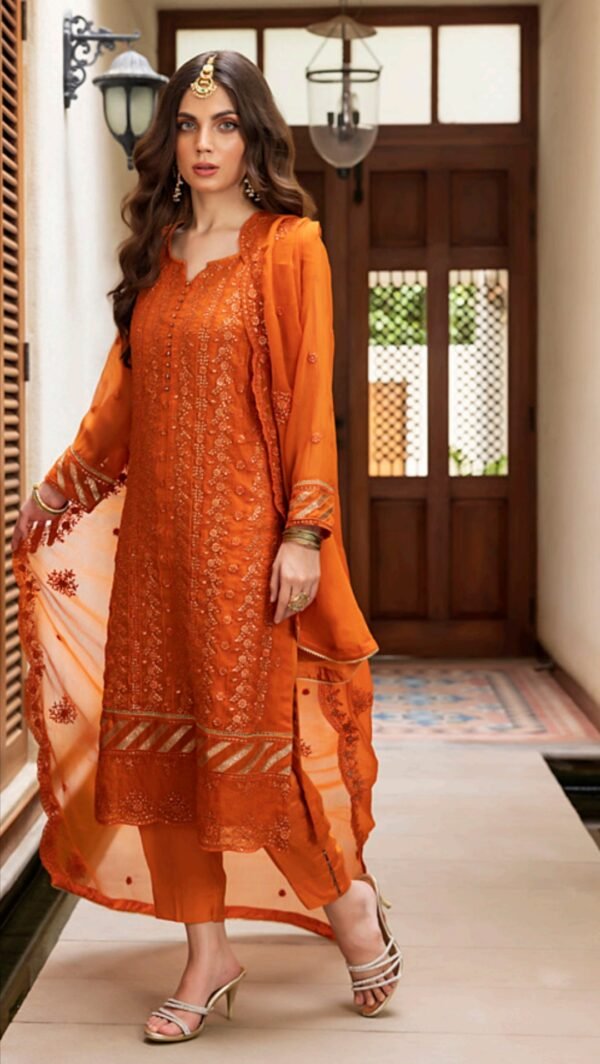 Orange Color Stitched Chiffon Pakistani Salwar suit