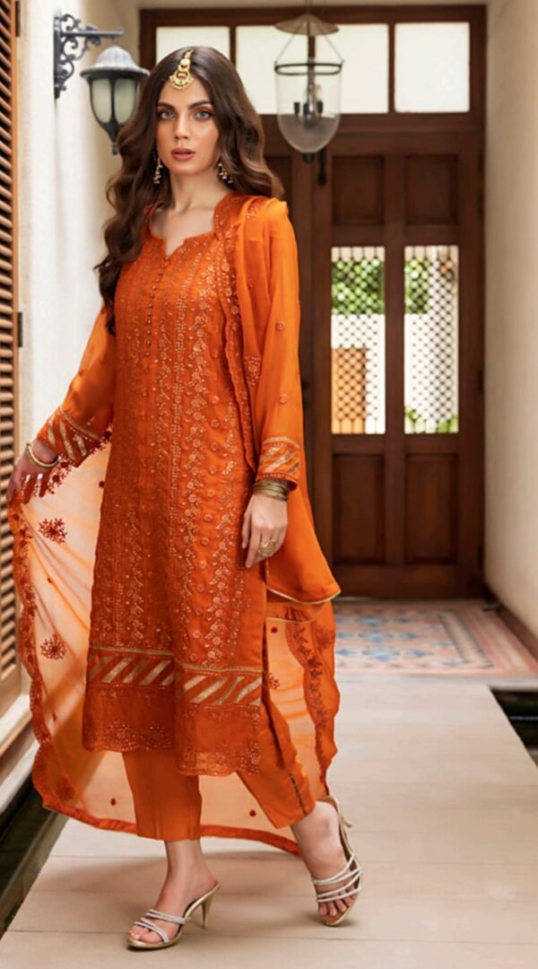 Orange Color Stitched Chiffon Pakistani Salwar suit