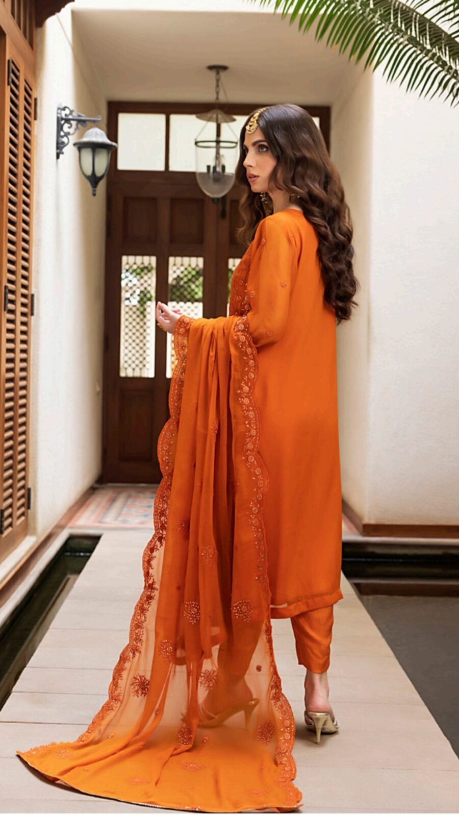 Orange Color Stitched Chiffon Pakistani salwar suits